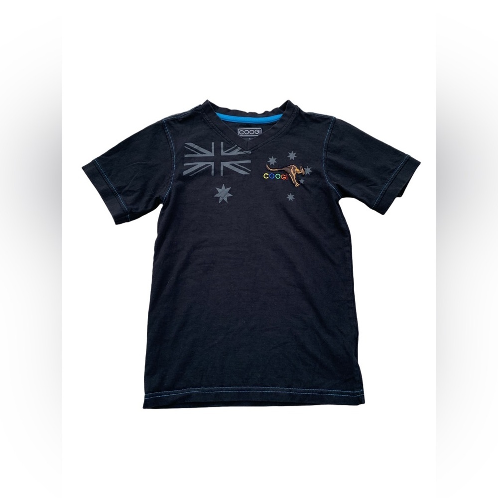 Coogi Kids Size 6 Black Australia Flag Short Sleeve V-Neck Tee Shirt